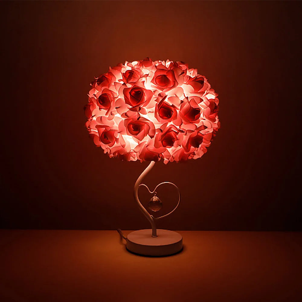 Rose Table Lamp – Pastoral Style Heart Crystal Bedside Light