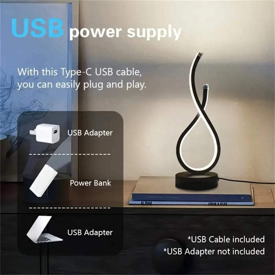 Modern Wrought Iron Table Lamp – USB Powered with 3-Tone Light