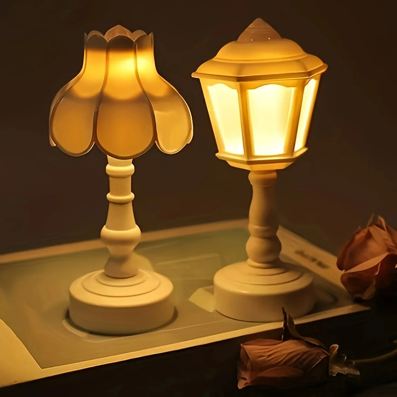 Geometric Flower Bud LED Table Lamp – Touch-Activated Battery Light