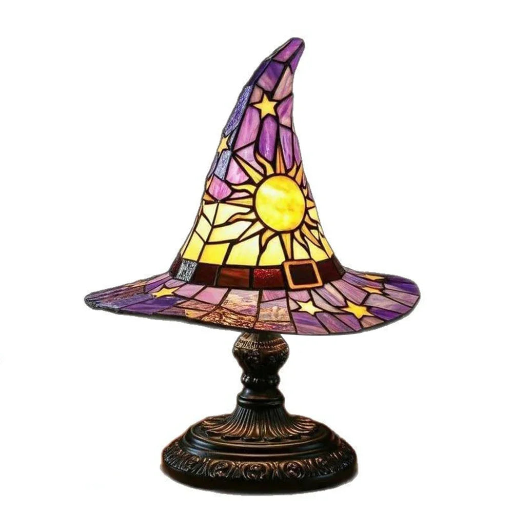 Stained Glass Witch Hat LED Night Light – Retro-Style Colorful Lamp