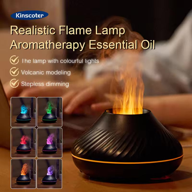 Portable Flame Air Humidifier – USB Volcanic Essential Oil Diffuser with LED Light
