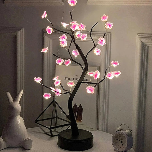 Table Bonsai Cherry Tree Night Light – USB/Battery Powered with Touch Switch