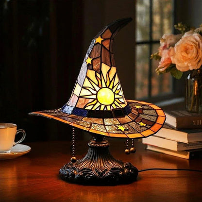 Stained Glass Witch Hat LED Night Light – Retro-Style Colorful Lamp