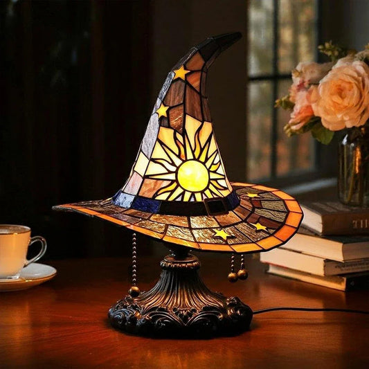 Stained Glass Witch Hat LED Night Light – Retro-Style Colorful Lamp
