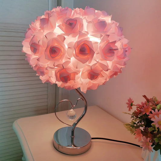 Rose Table Lamp – Pastoral Style Heart Crystal Bedside Light