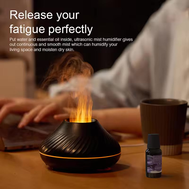 Portable Flame Air Humidifier – USB Volcanic Essential Oil Diffuser with LED Light