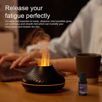 Portable Flame Air Humidifier – USB Volcanic Essential Oil Diffuser with LED Light