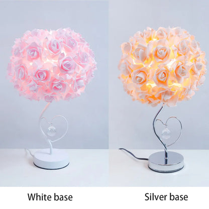 Rose Table Lamp – Pastoral Style Heart Crystal Bedside Light