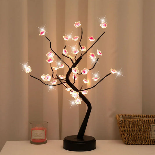 Table Bonsai Cherry Tree Night Light – USB/Battery Powered with Touch Switch