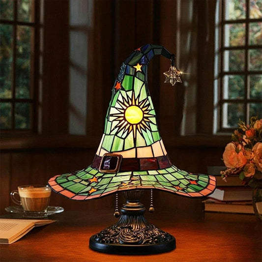 Stained Glass Witch Hat LED Night Light – Retro-Style Colorful Lamp