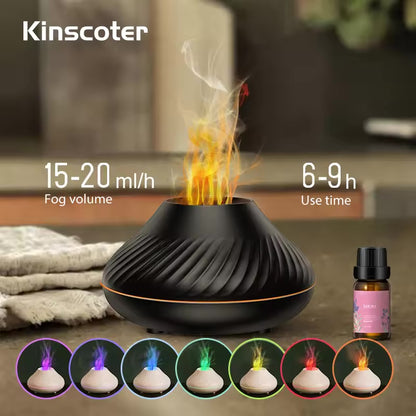 Portable Flame Air Humidifier – USB Volcanic Essential Oil Diffuser with LED Light