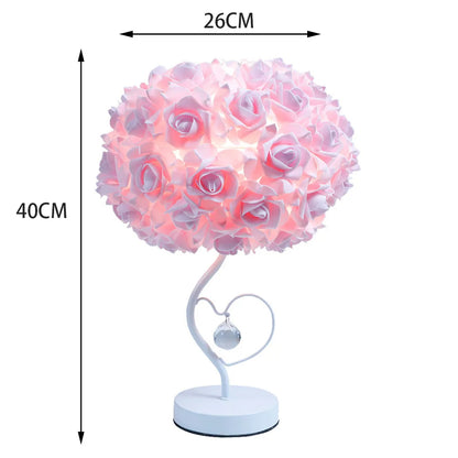 Rose Table Lamp – Pastoral Style Heart Crystal Bedside Light
