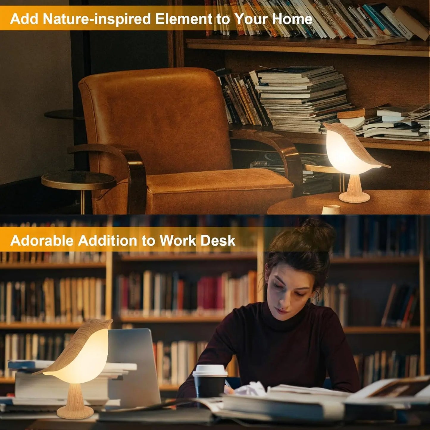 Small Desk Lamp – Bird-Shaped Bedside Lamp with 3-Color Touch Lighting