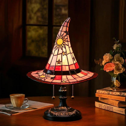Stained Glass Witch Hat LED Night Light – Retro-Style Colorful Lamp