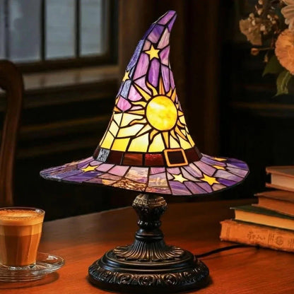 Stained Glass Witch Hat LED Night Light – Retro-Style Colorful Lamp