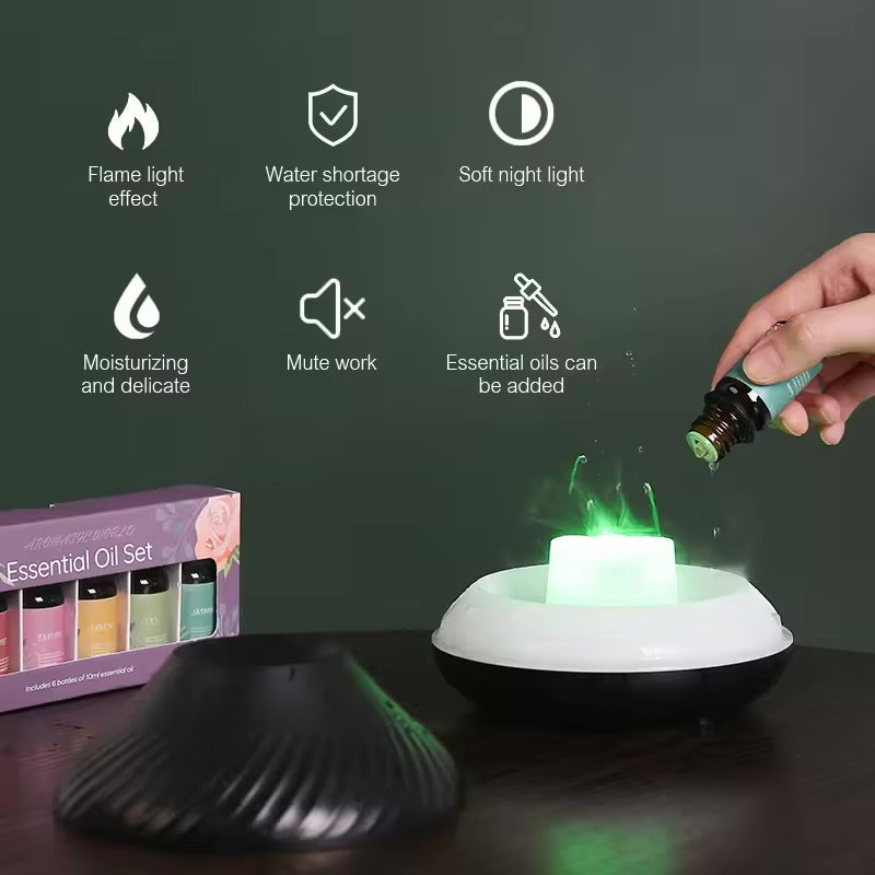 Portable Flame Air Humidifier – USB Volcanic Essential Oil Diffuser with LED Light