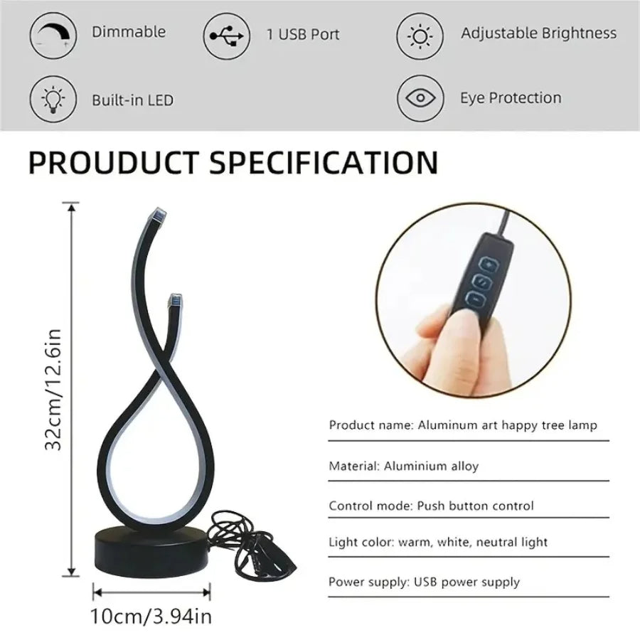 Modern Wrought Iron Table Lamp – USB Powered with 3-Tone Light