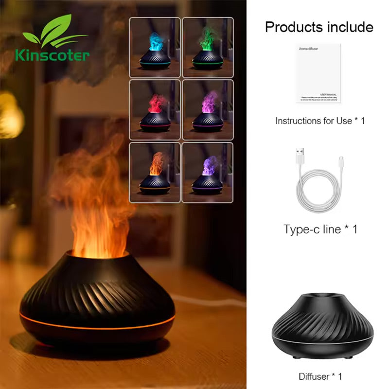 Portable Flame Air Humidifier – USB Volcanic Essential Oil Diffuser with LED Light