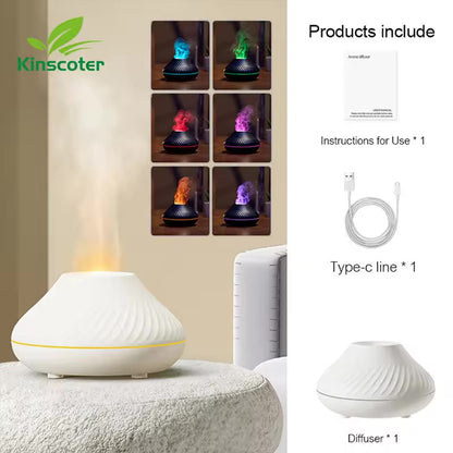 Portable Flame Air Humidifier – USB Volcanic Essential Oil Diffuser with LED Light